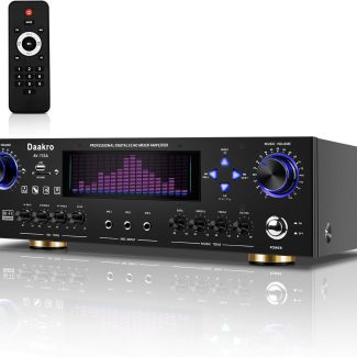 AV-735A 600W 5.1 Channel Home Theater Stereo Receiver,Wireless Home Audio Amplifier System,Digital Stereo Receiver/Amp System w/ 3 Mic in Echo/BT/USB/SD/RCA/LED/Opt/Coax for Home/Studio