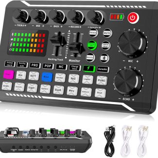Facmogu F998 Live Sound Card Audio Mixer, Podcast Audio Interface with DJ Mixer Effects, Voice Changer with Sound Effects for Karaoke Tiktok YouTube Live Streaming Record Gaming