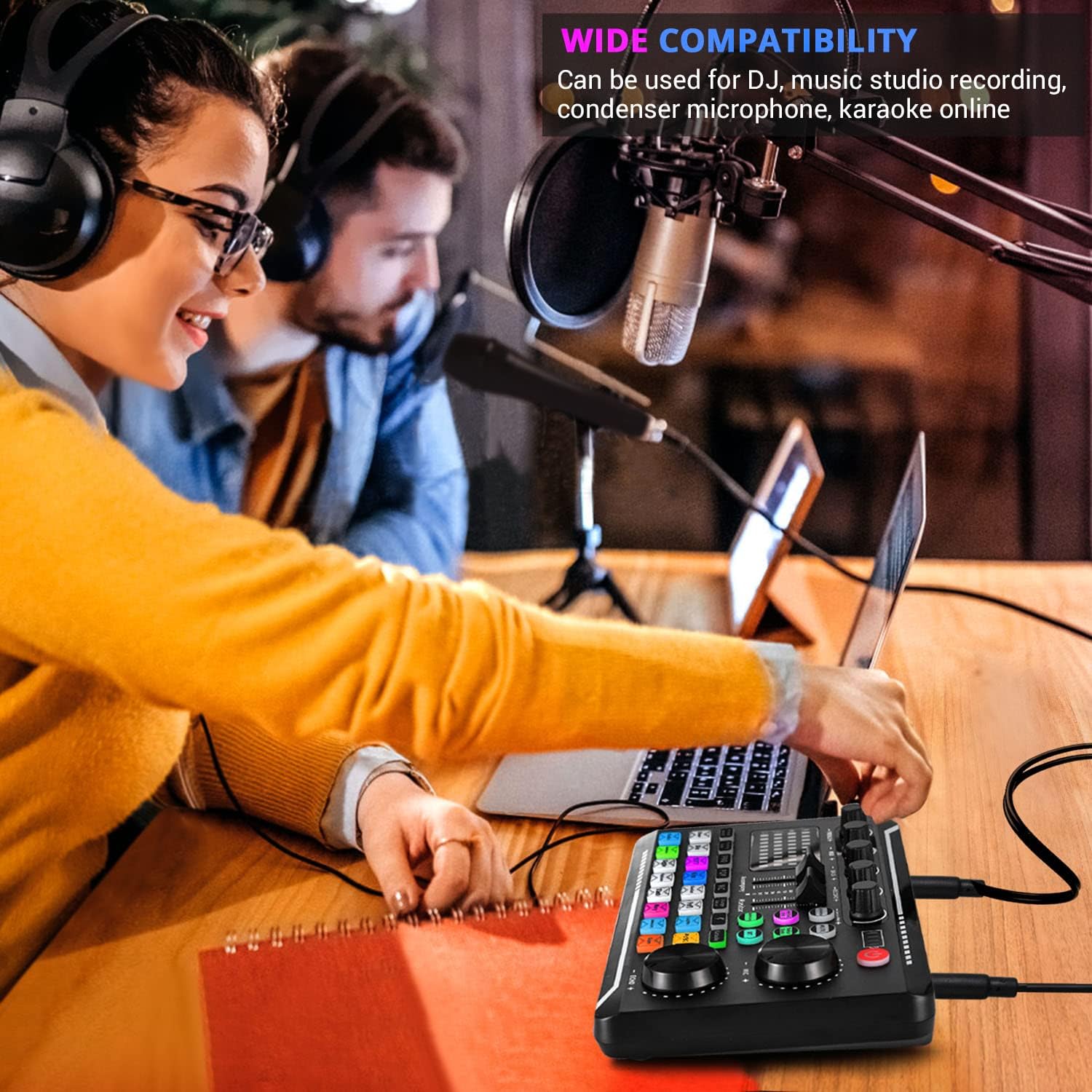 Facmogu F998 Live Sound Card Audio Mixer, Podcast Audio Interface with DJ Mixer Effects, Voice Changer with Sound Effects for Karaoke Tiktok YouTube Live Streaming Record Gaming - Image 3