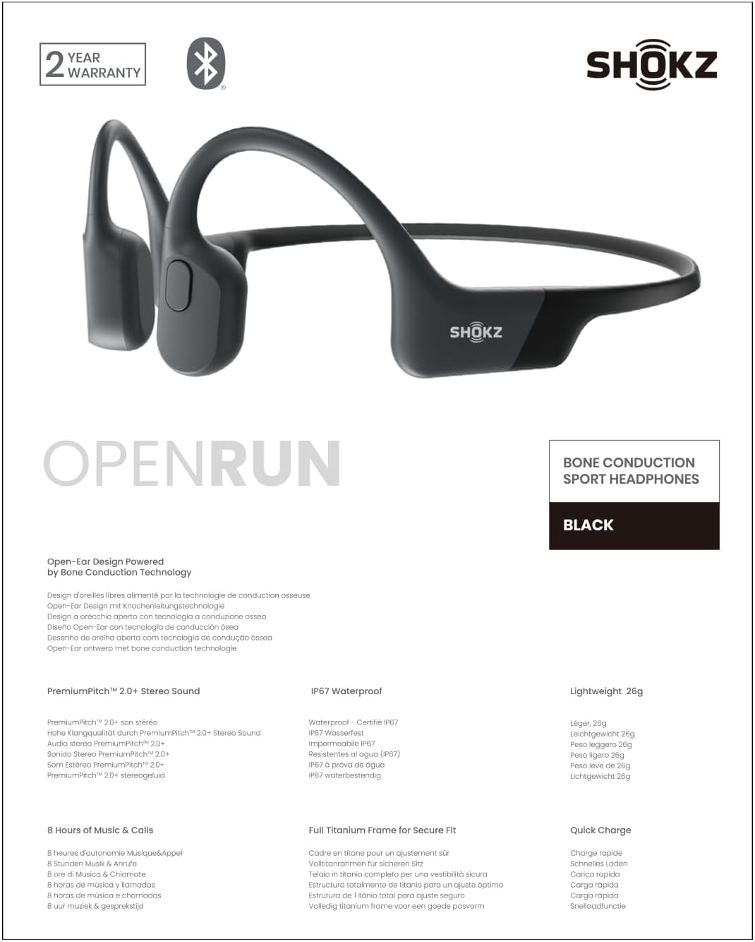 SHOKZ OpenRun - Open-Ear Bluetooth Bone Conduction Sport Headphones, Sweat Resistant Wireless Earphones for Workouts and Running, Built-in Mic, with Hair Band, Black - Image 10