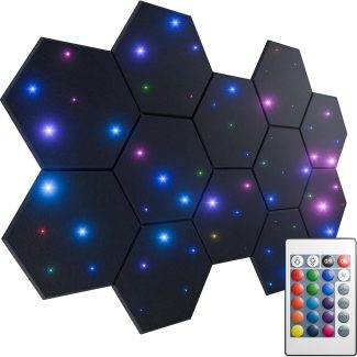 ZenSonic 12 Pack Self-adhesive Sound Proof Foam Panels for Walls 12" X 10" X 0.4" - Hexagon Acoustic Panels with Fiber Optic Starlight, Stylish Soundproof Wall Panels Absorb Noise and Wall Decor Black